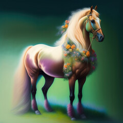 Obraz na płótnie Canvas Generative AI: cute withe unicorn with flowers