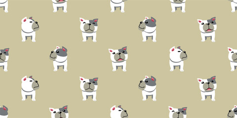 Vector cartoon character bulldog seamless pattern background for design.