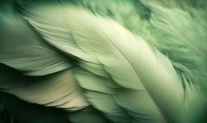  a close up of a green and white bird's feathers with a blurry back ground and a green back ground with a white bird's wing.  generative ai