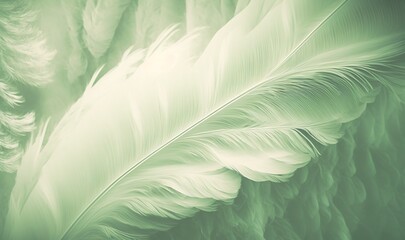  a close up of a green and white feather background with a blurry image of the feathers of a bird's wing and the background is blurry.  generative ai