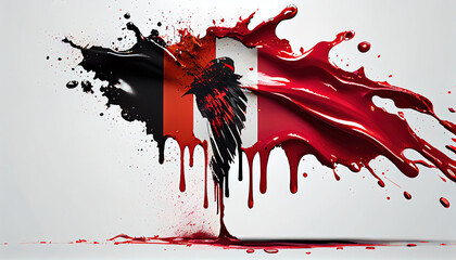 Liquid Paint Colors of Albania Flag Dripping and Explosion Abstract Art on White Background Generative AI