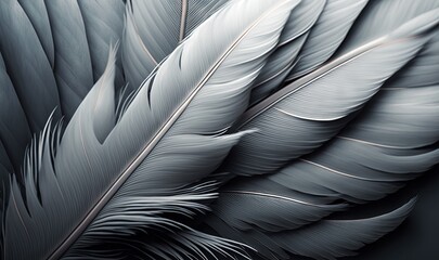 a black and white photo of a feathery bird's wing feathers.  generative ai