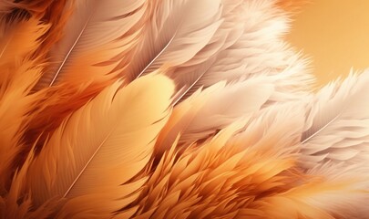  a close up of a bunch of feathers on a yellow and orange background with a black border around the edges of the feathers and the feathers.  generative ai