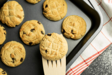 Freshly baked homemade cookies on a brazier