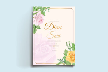 Free vector wedding invitation with watercolor rose and dahlia flower  