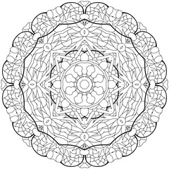 Hand drawn zentangle circular ornament for coloring page.