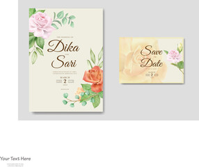Free vector wedding invitation with watercolor rose and dahlia flower  
