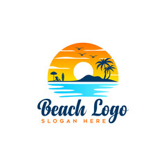 Abstract Vintage Circular Sun and Sea Wave Logo