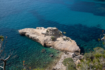 Rock "la Galère", also called "Le Sous-Marin", the submarine, Mediterranean seascape, Saint-Cyr-sur-Mer, South of Franc