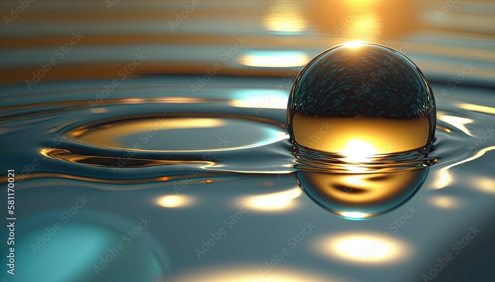 Poster a drop of water with a light reflecting off of the top of the drop of the water and the light reflec