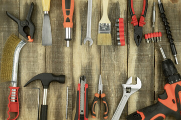 Tools on a rustic background with copy space