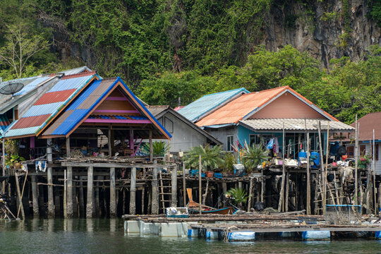 Ko Panyi, Houses on stilts in the sea in thailand