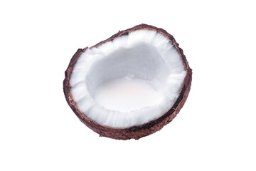 coconut half isolated on transparent background with milk