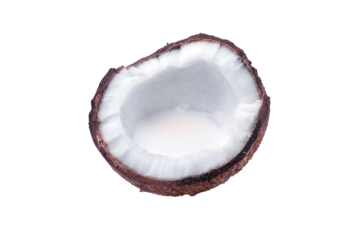coconut half isolated on transparent background with milk