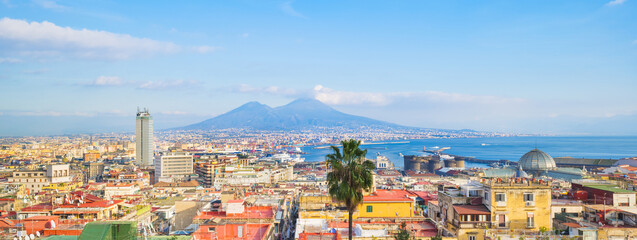 Naples, Italy. View of the city from above, from Corso Vittorio Emanuele street. In the distance...