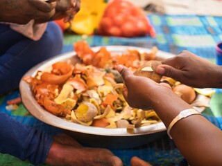 Preparing food on the floor