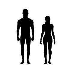 The silhouettes of the men and women are black. Human body. 