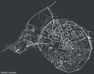 Detailed hand-drawn navigational urban street roads map of the CENTRUM (CENTER) BOROUGH of the Belgian city of LEUVEN, Belgium with vivid road lines and name tag on solid background