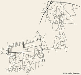 Detailed hand-drawn navigational urban street roads map of the HAASRODE BOROUGH of the Belgian city of LEUVEN, Belgium with vivid road lines and name tag on solid background