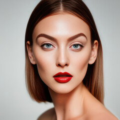 Fototapeta premium Portrait of a young woman. Sensual makeup face close up. Generative AI
