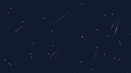 Starry space seamless pattern horizontal vector background. Cosmos, night sky with flying asteroids or comets. Cosmic wallpaper, screensaver with celestial bodies in dark deep undiscovered Universe © Buch&Bee