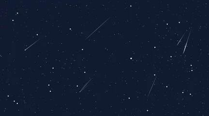 Foto op Plexiglas Starry space seamless pattern horizontal vector background. Cosmos, night sky with flying asteroids or comets. Cosmic wallpaper, screensaver with celestial bodies in dark deep undiscovered Universe © Buch&Bee