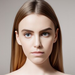 Fototapeta premium Portrait of a young woman. Natural makeup face close up. Generative AI