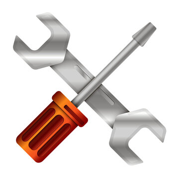 Wrench and screwdriver in circle, repair tool