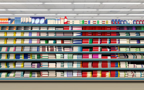 Toothpaste on shelf at supermarket. Mockup is  suitable for presenting new oral hygiene packaging or label designs among many others.
