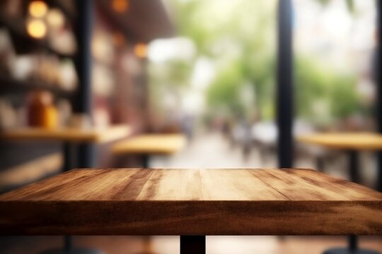 Closeup Empty Cafe Table. Blur Background for Restaurant Ambience for present coffee or product