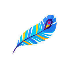 Obraz premium Barranquilla carnival holiday object, cartoon feather, folkloric celebration attribute. Vector colombian exotic feather, color decoration