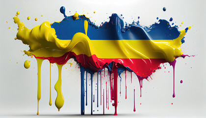 Liquid Paint Colors of Colombia Flag Dripping and Explosion Abstract Art on White Background Generative AI