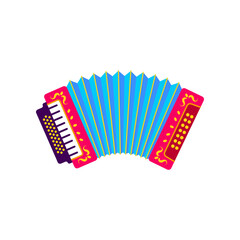 Accordion traditional colombian musical instrument, Barranquilla carnival holiday object. Vector vellanato festival music tool - obrazy, fototapety, plakaty
