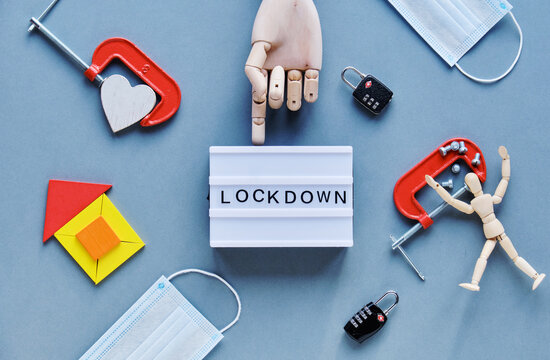 abstract lockdown symbols are laid around the letters 'LOCKDOWN'