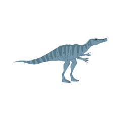 Baryonyx dinosaur, blue childish dino, animal with blue stripes on back, cartoon character. Vector Baryonyx kids baby toy
