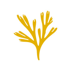 Yellow seaweed plant, galaxy coral, seaweed sea bottom decoration cartoon icon. Vector soft underwater plant, undersea fauna. Stony coral aquarium plant © Buch&Bee