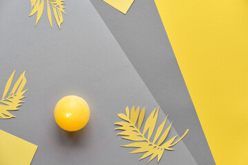 Paper frame, monstera leaves, circls . Illuminating Yellow, Ultimate Gray, 2021 colors