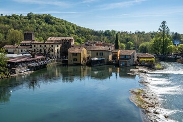 Fototapeta na wymiar Scenic view of Borghetto Sul Mincio located in Veneto, Italy