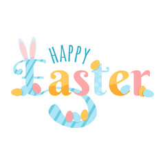 Multicolored inscription happy easter with eggs