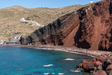 Red Beach of Santorini with its volcanic rocks, Greece
