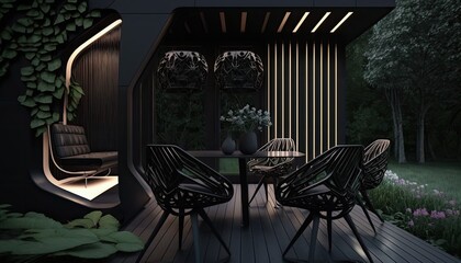 Modern black wooden terrace the perfect place for breakfast