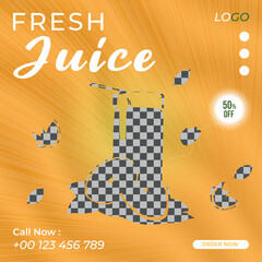 Fresh juice business marketing social media post or web banner template design with abstract background, logo and icon. 