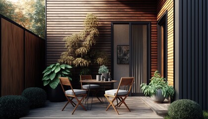 Modern wooden terrace the perfect place for breakfast