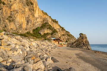 Image of a beach during sunset near Marina di Camerota on Cilento coastline, Campania region, Italy