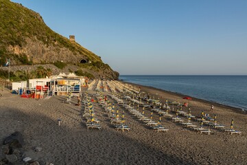 Image of beach during sunset near Marina di Camerota on Cilento coastline, Campania region, Italy