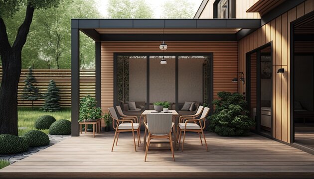 Modern wooden terrace the perfect place for breakfast