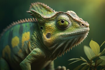 Chameleon. The concept of disguise and bright skins. Exotic Tropical Pet. Generative AI