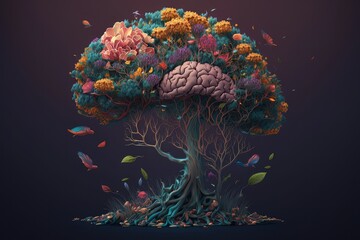 Obraz premium Brain in the shape of a tree. Generative ai