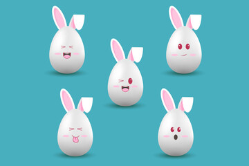 Easter Eggs Vector Illustrations, Kawaii Style