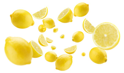 Flying lemon fruits cut out